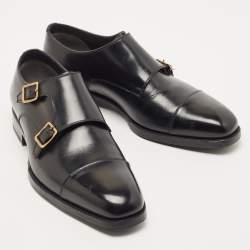 Tom Ford Black Leather Elkan Monk Strap Derby Size 42