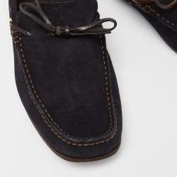 Tom Ford Blue/Brown Suede and Leather Tassel Slip On Loafers Size 43.5