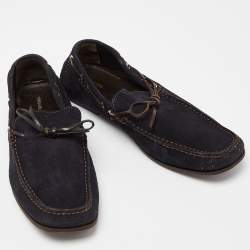 Tom Ford Blue/Brown Suede and Leather Tassel Slip On Loafers Size 43.5