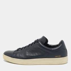 Tom Ford Navy Blue Leather Low Top Sneakers Size 43