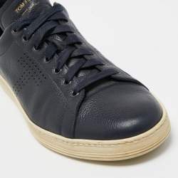 Tom Ford Navy Blue Leather Low Top Sneakers Size 43