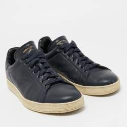 Tom Ford Navy Blue Leather Low Top Sneakers Size 43