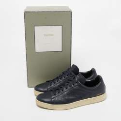 Tom Ford Navy Blue Leather Low Top Sneakers Size 43