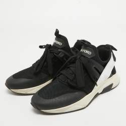 Tom Ford Black Mesh And Suede Low Top Sneakers Size 40