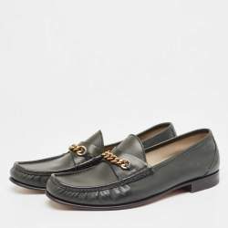 Tom Ford Dark Green Leather York Chain Loafers Size 43.5