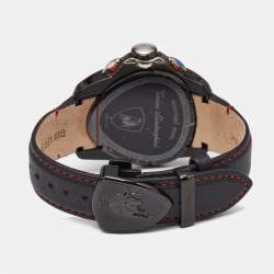 Tonino Lamborghini Black PVD Coated Stainless Steel Leather Spyder 1101 Men's Wristwatch 49 mm