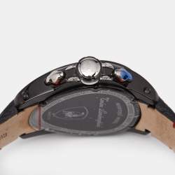 Tonino Lamborghini Black PVD Coated Stainless Steel Leather Spyder 1101 Men's Wristwatch 49 mm