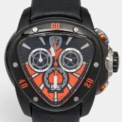 Tonino Lamborghini Black PVD Coated Stainless Steel Leather Spyder 1101 Men's Wristwatch 49 mm