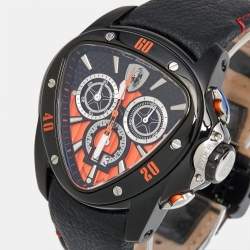 Tonino Lamborghini Black PVD Coated Stainless Steel Leather Spyder 1101 Men's Wristwatch 49 mm