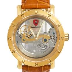 Tonino Lamborghini Gold Plated Stainless Steel Leather Skeleton LS4490 Men's Wristwatch 44 mm 