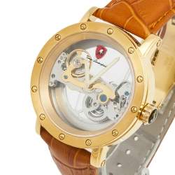 Tonino Lamborghini Gold Plated Stainless Steel Leather Skeleton LS4490 Men's Wristwatch 44 mm 