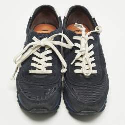 Pre Owned Tory Burch Sawtooth Size 41 Two Tone Canvas and Suede Lace Up Sneakers