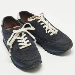 Pre Owned Tory Burch Sawtooth Size 41 Two Tone Canvas and Suede Lace Up Sneakers