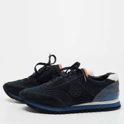 Pre Owned Tory Burch Two-Tone Suede and Mesh Sawtooth Low-Top Sneakers Size 40.5 