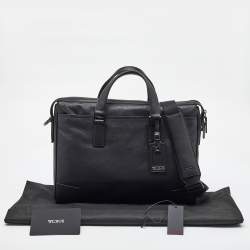 Pre Owned Tumi Black Leather Irving Slim Briefcase