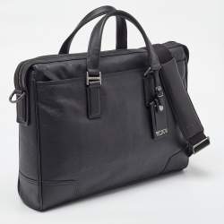 Pre Owned Tumi Black Leather Irving Slim Briefcase