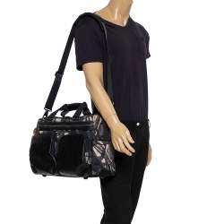 Pre Owned TUMI Black Camouflage Fabric and Leather Alpha Bravo Hunter Satchel