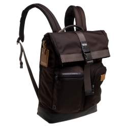 Pre Owned TUMI Two Tone Brown Nylon and Leather Cypress Roll Top Backpack