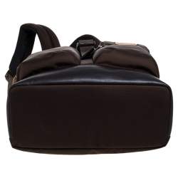 Pre Owned TUMI Two Tone Brown Nylon and Leather Cypress Roll Top Backpack