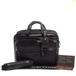 Pre Owned TUMI Black Leather Alpha Bravo T-Pass Expandable Laptop Briefcase