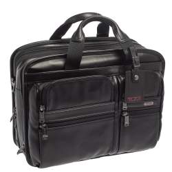 Pre Owned TUMI Black Leather Alpha Bravo T-Pass Expandable Laptop Briefcase