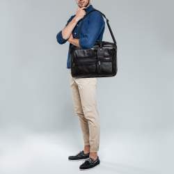 Pre Owned TUMI Black Leather Alpha Bravo T-Pass Expandable Laptop Briefcase