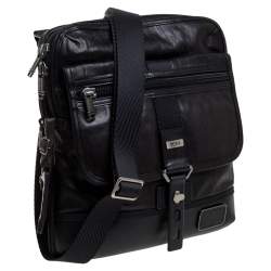 TUMI Black/Dark Brown Leather Annapolis Zip Flap Messenger Bag