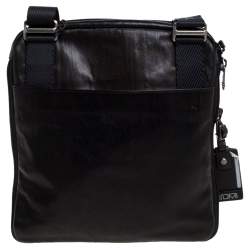 TUMI Black/Dark Brown Leather Annapolis Zip Flap Messenger Bag