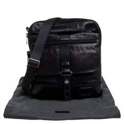 TUMI Black/Dark Brown Leather Annapolis Zip Flap Messenger Bag