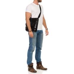 TUMI Black/Dark Brown Leather Annapolis Zip Flap Messenger Bag