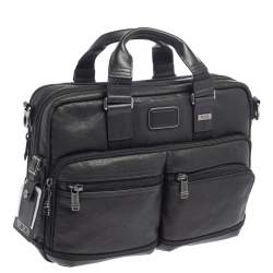 Pre Owned Tumi Black Leather Bingham Expandable Briefcase