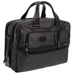 Pre Owned TUMI Grey/Black Nylon and Leather Expandable Organizer Computer Briefcase