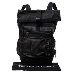 TUMI Black/Khaki Nylon Birch Roll Top Backpack