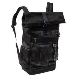 TUMI Black/Khaki Nylon Birch Roll Top Backpack