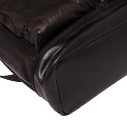 Pre Owned TUMI Black/Metallic Bronze Leather Alpha Bravo Luke Roll Top Backpack