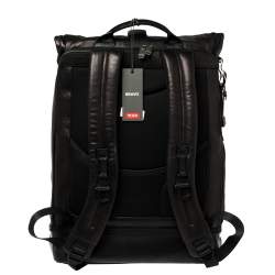 Pre Owned TUMI Black/Metallic Bronze Leather Alpha Bravo Luke Roll Top Backpack