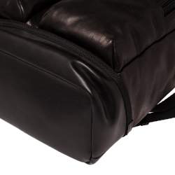 Pre Owned TUMI Black/Metallic Bronze Leather Alpha Bravo Luke Roll Top Backpack