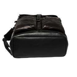 Pre Owned TUMI Black/Metallic Bronze Leather Alpha Bravo Luke Roll Top Backpack