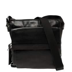 Pre Owned TUMI Black/Brown Leather Oxford Top Zip Flap Crossbody Bag