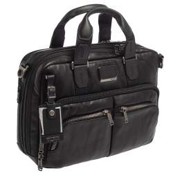TUMI Black Leather Alpha Bravo Albany Slim Computer Briefcase