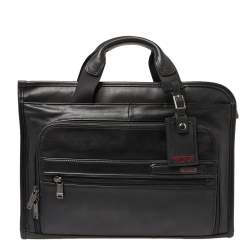 TUMI Black Leather Gen 4.2 Slim Deluxe Portfolio Bag