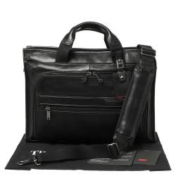 TUMI Black Leather Gen 4.2 Slim Deluxe Portfolio Bag