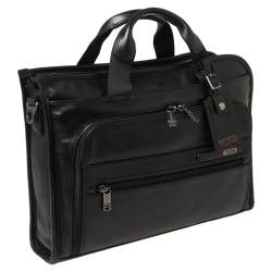 TUMI Black Leather Gen 4.2 Slim Deluxe Portfolio Bag