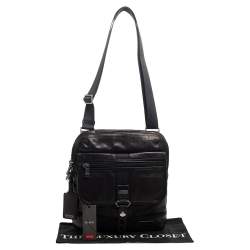 TUMI Black Leather Annapolis Zip Flap Messenger Bag