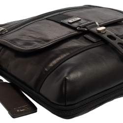 TUMI Black Leather Annapolis Zip Flap Messenger Bag
