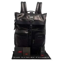 Pre Owned TUMI Black/Metallic Bronze Leather Alpha Bravo Luke Roll Top Backpack