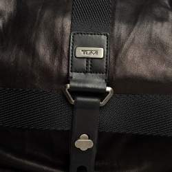 Pre Owned TUMI Black/Metallic Bronze Leather Alpha Bravo Luke Roll Top Backpack