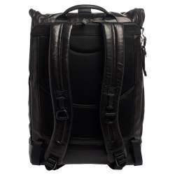 Pre Owned TUMI Black/Metallic Bronze Leather Alpha Bravo Luke Roll Top Backpack
