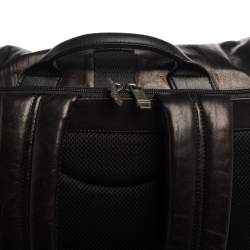 Pre Owned TUMI Black/Metallic Bronze Leather Alpha Bravo Luke Roll Top Backpack