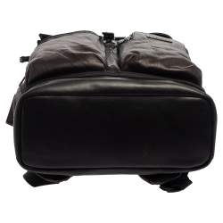 Pre Owned TUMI Black/Metallic Bronze Leather Alpha Bravo Luke Roll Top Backpack